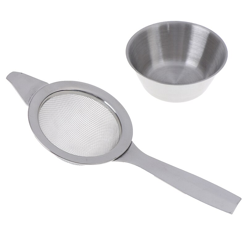 2pcs/set Kitchen Mesh Tea Infuser Stainless Steel Loose Tea Leaf Spice Filter Handle Drinkware Reusable Tea Strainer Teapot: Silver