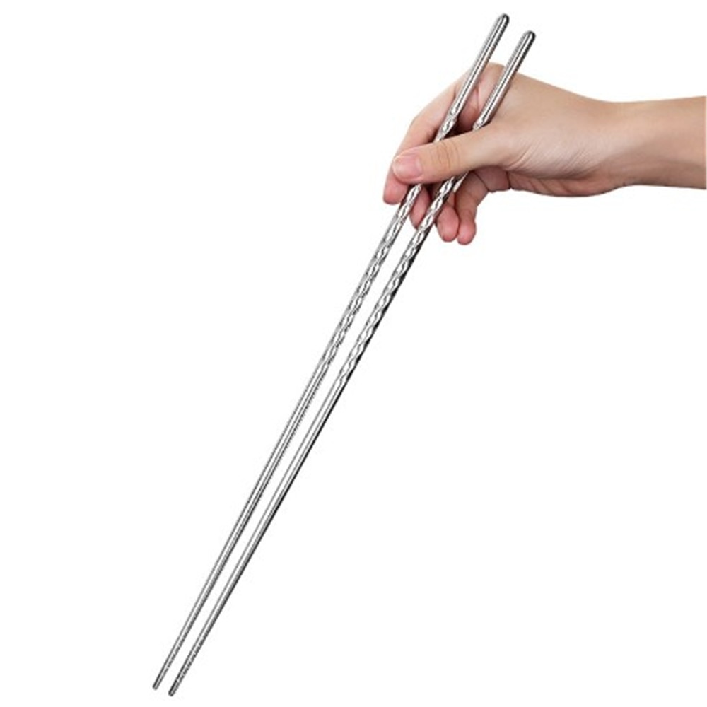 1 par extra långa 38.8cm matlagningspinnar grytpinnar stekning nudelpinnar rostfritt stål kinesiska pinnar