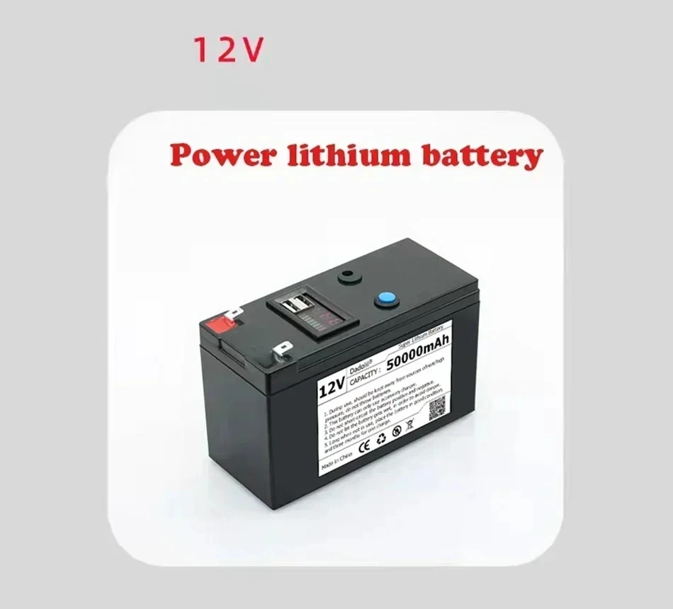 12 V Akku 50 Ah 18650 Lithium-Akku Wiederaufladbarer Akku für Solarenergie-Elektrofahrzeugbatterie + 12,6 V 3 A Ladegerät