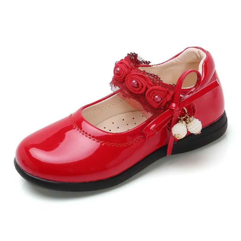Princess Flowers Bow Little Girl Dress Big Kids Bead Leather Shoes Children'S Wedding Party Shoes 3 4 5 6 7 8 9 10 11 12: red / 2
