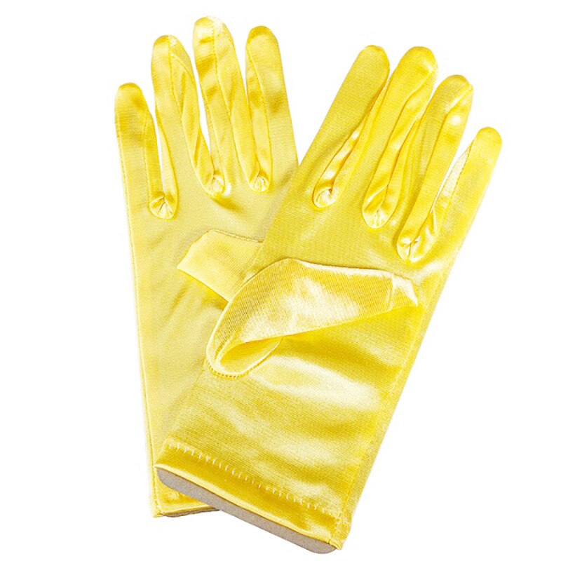 1 PC Mädchen Dame Satin- Kurze Finger Handgelenk Handschuhe Glatt Abend Party Formale Prom Kostüm strecken Handschuhe verrotten Weiß Etikette handschuh: Gelb