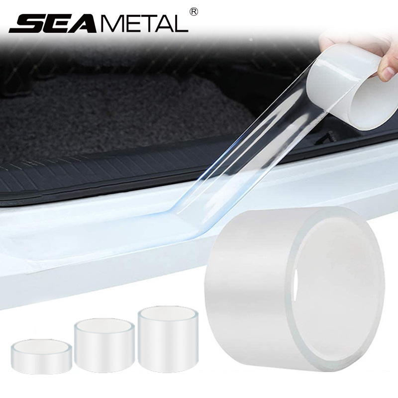 SEAMETAL-Película protectora para umbral de puerta de coche, pegatina transparente para coche, Protector de borde de puerta antiarañazos, Universal para parachoques de maletero