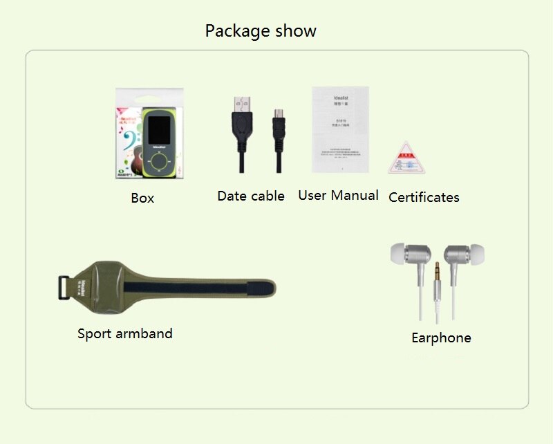 Deporte idealista HIFI MP3 Running MP3 Player 1,8 pulgadas sin pérdidas reproductor MP4 Grabación de imagen Video TF con auricular altavoz de brazalete