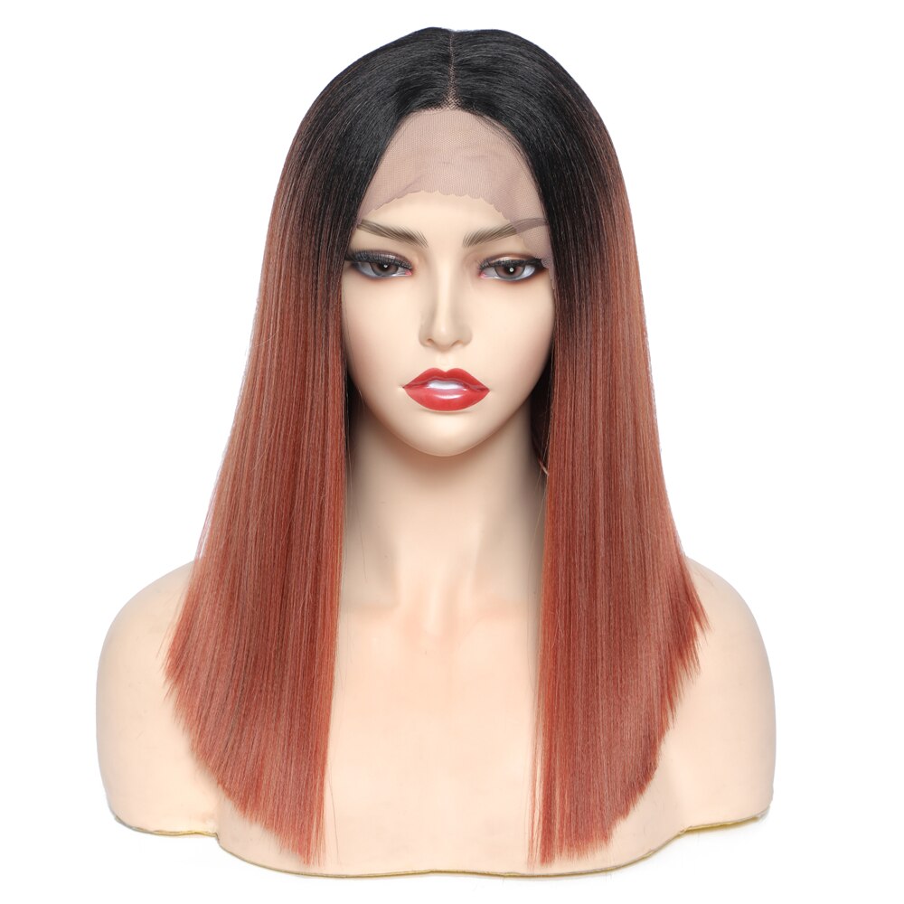 SOKU Synthetic Wigs Short Bob Light Grey Straight Hair For Women 14 Inches Ombre Gray Lace Wig Heat Resistant Middle Part Wigs: BOM ROSE