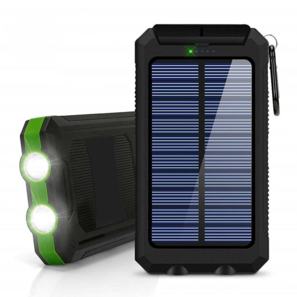 Banco de energía Solar, 80000mAh, doble USB, batería impermeable, carga portátil externa con luz LED, 2USB: Green