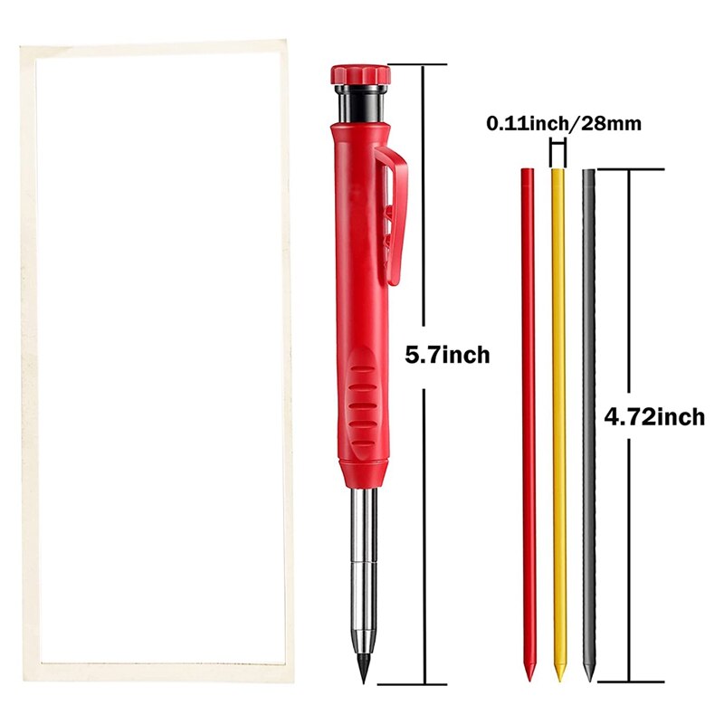 Timmerman Potlood 12 Refill Leads Ingebouwde Puntenslijper Bouw Potloden Voor Timmerman Kraspen Bouw Gereedschap