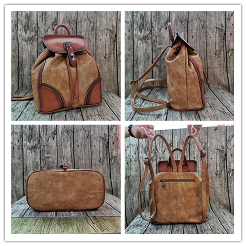 Vintage Lederen Vrouwen Rugzak Luxe Dames Schoudertassen Zachte Lederen Rugzak Vrouwelijke Reizen Rugzak Mochila