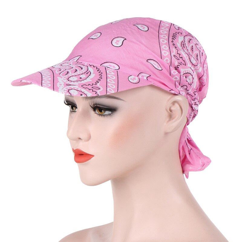 Europese en amerikaanse zomer snoepkleurige multifunctionele warme zonnebrandcrème met rand, katoenen bedrukte hoofddoek, capuchon hoofddoek: Roze