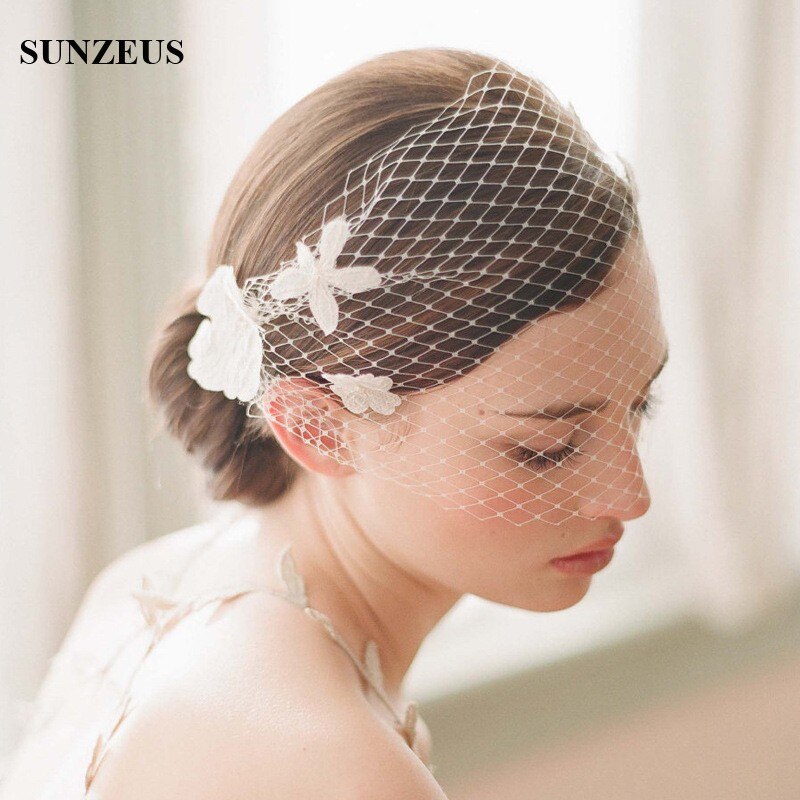 Encantadores accesorios para el cabello de novia de tul Vintage flores perlas niñas pelo cara velo con peine para las señoras accesorios de S805