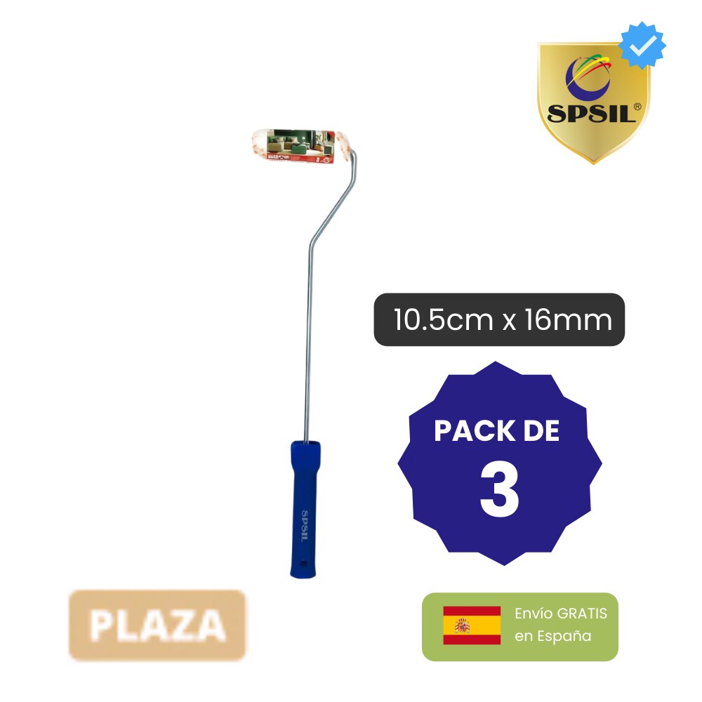 Spsil - Rodillo pintura de Microfibra PREMIUM, Especial para pintar paredes y techos Irregulares, 10.5cm x 16mm, Mango ergonómico de plástico, Diferentes tamaños, Pack de 3 rodillos, , en 48 horas