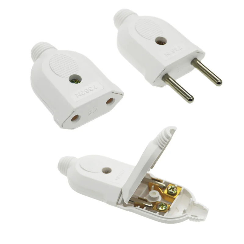 EU Plug Adapter 2 Pin AC Electric Power Male Female Replacement Rewireable Socket Outlet Wire Plug Extension Cord Connector