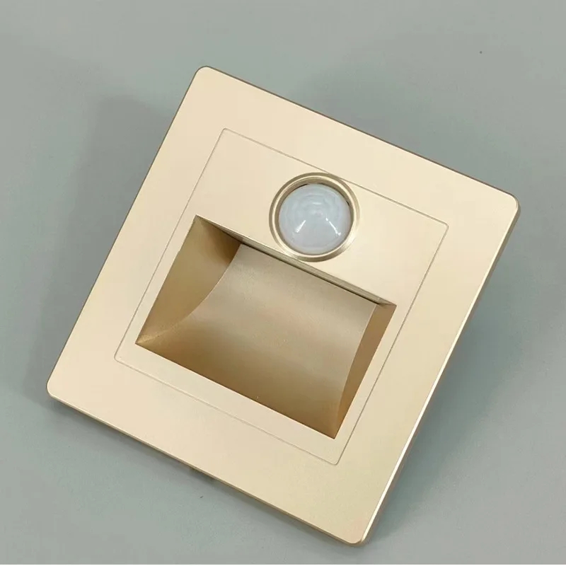 Infrared Motion Sensor Stair Lights Indoor Outdoor Stair Step Wall Lamp 3W Recessed LED Step Light Staircase Bedroom Decoration: Gold