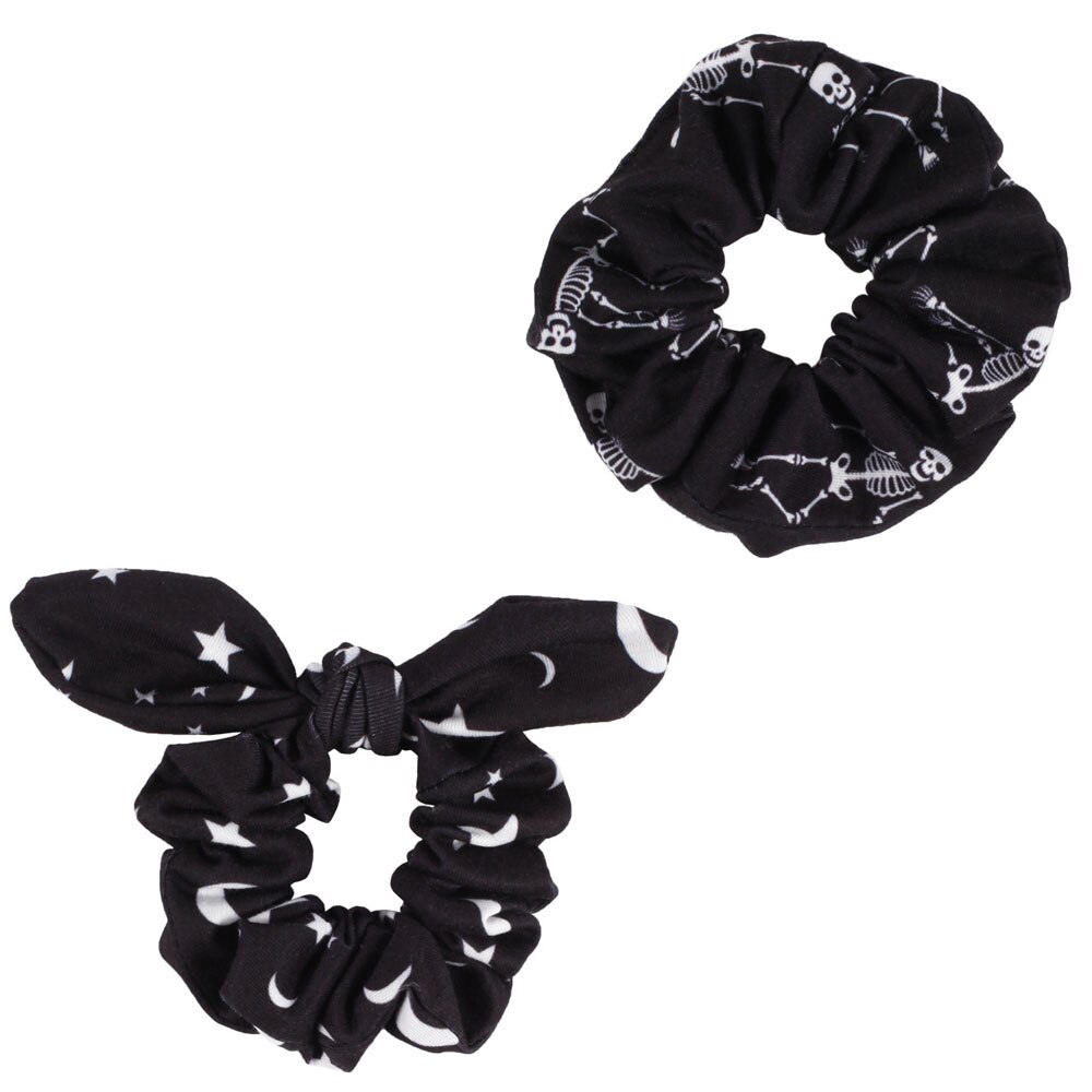 2PK Halloween Spooky Scrunchies Haaraccessoires Voor Vrouwen Meisje Schedel Elastische Hair Tie Paardenstaart Houder Rubber Haarband: E color
