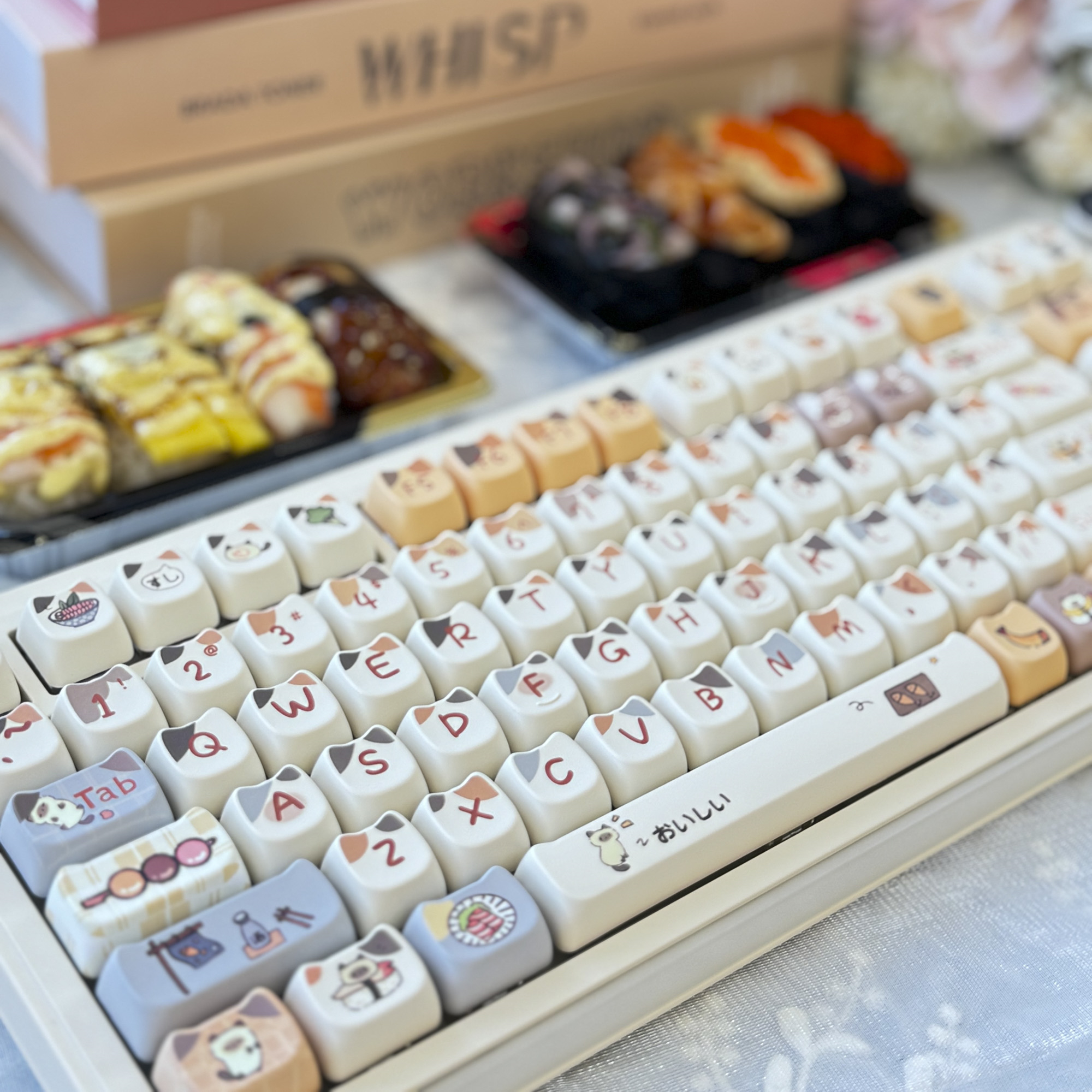 MAO Sushi Kitty keycap 142/145 teclas/Set Dye-Sub Anime Cute Keycaps para Mx Switch Mechanical Keycaps 6.25U 7U PBT Keycaps