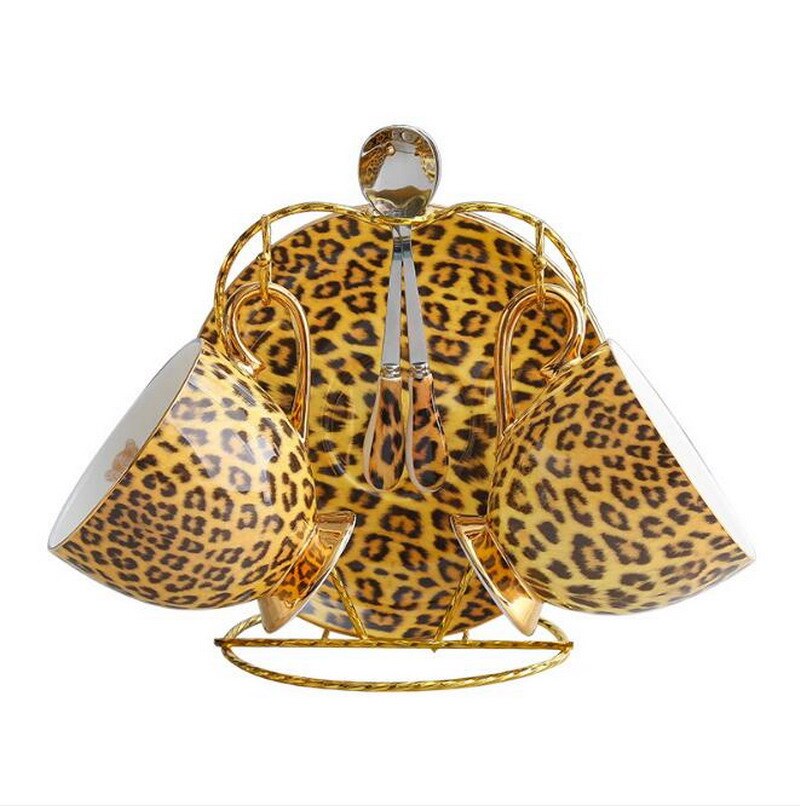 Juego de tazas y platillos de leopardo, Juego de platillos para café: 2 cup X2 saucer