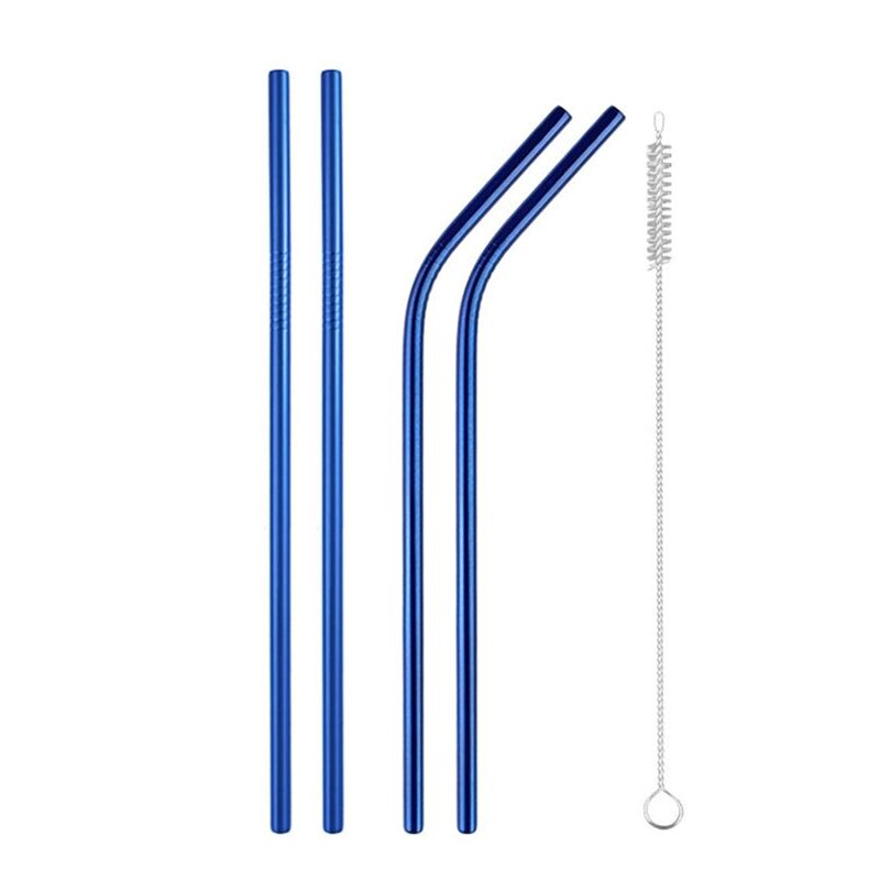 Metal straws stainless steel straw reusable black straws metal drink straws reusable Drinking Straws glass straw portable straw: Blue 4pcs A