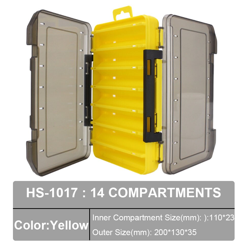 10/12/14 /24 Grids Compartments Fishing Box Double Sided Plastic Lure Hook Boxes Tackle Storage Box Supplies Fishing Accessorie: 14 Grid Black Yellow