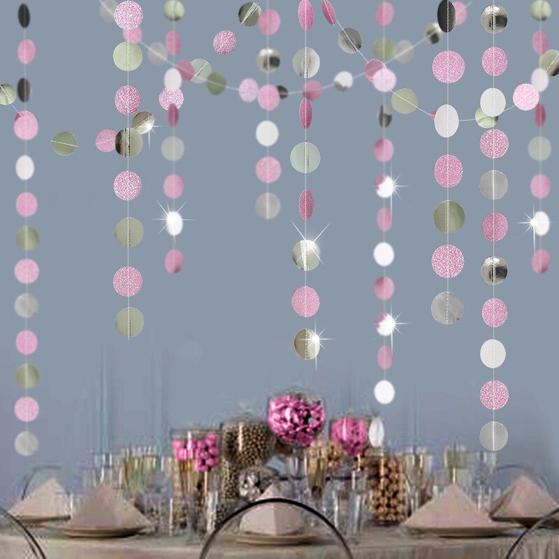 4 M Papier Guirlande Banner Glitter Gors Touwtje Cirkel Gordijn Kwasten Party Achtergrond Xmas Wedding Verjaardagen Baby Shower Decor