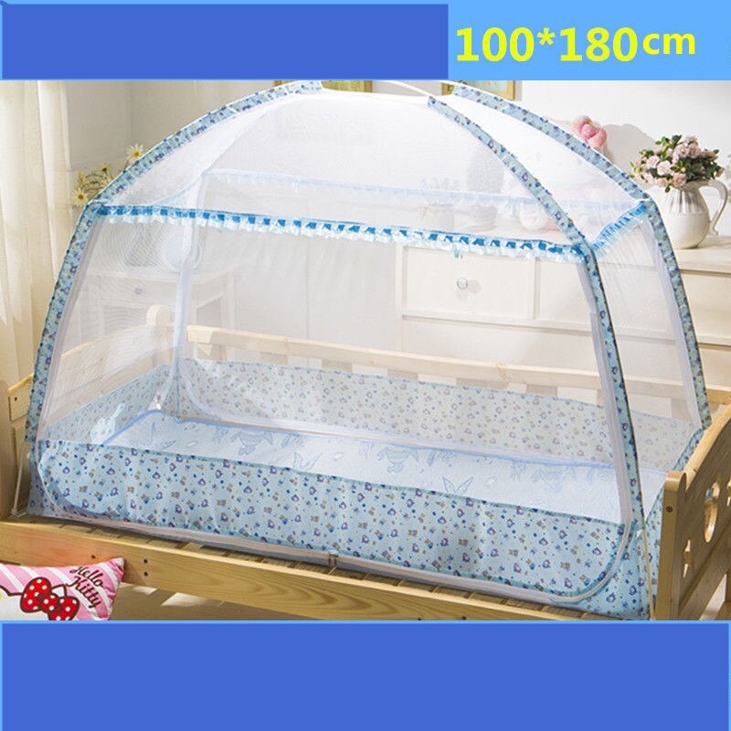 Baby Mosquito Net Portable Infant Crib Tent Folding Mongolian Yurt Mosquito Netting Children Cartoon Canopy Encrypted Mesh: blueXXBB-100x180cm