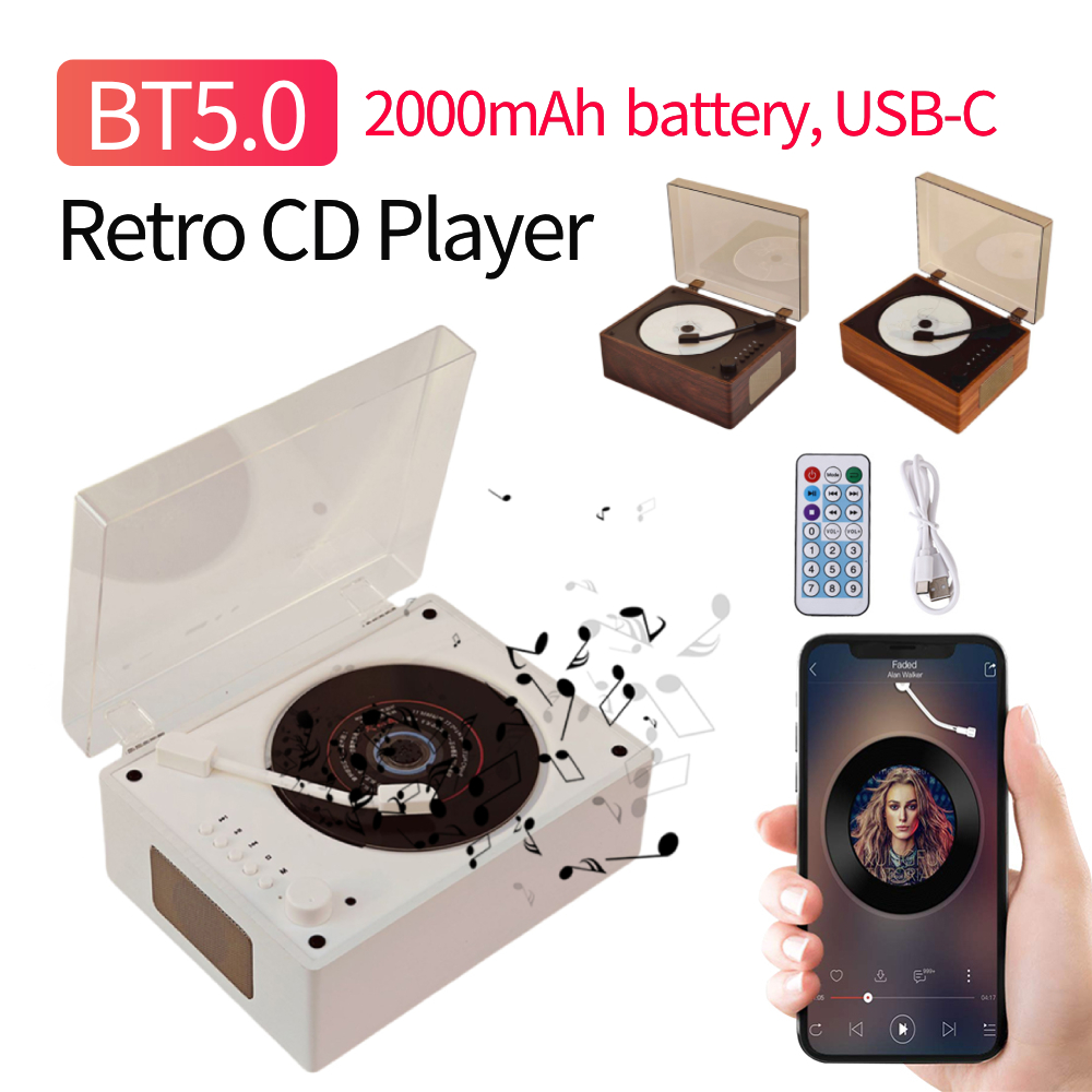 Portable CD Player Rechargeable Remote Control Desktop CD Player Bluetooth-Compatible 5.0 Support CD BT USB 3.5mm AUX Home Decor