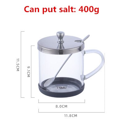 304 Stainless Steel Seasoning Box With Spoon Seasoning box Cans Salt Pepper Box Tank spice jar sugar bowl with spoon: 11.8xH11.5cm