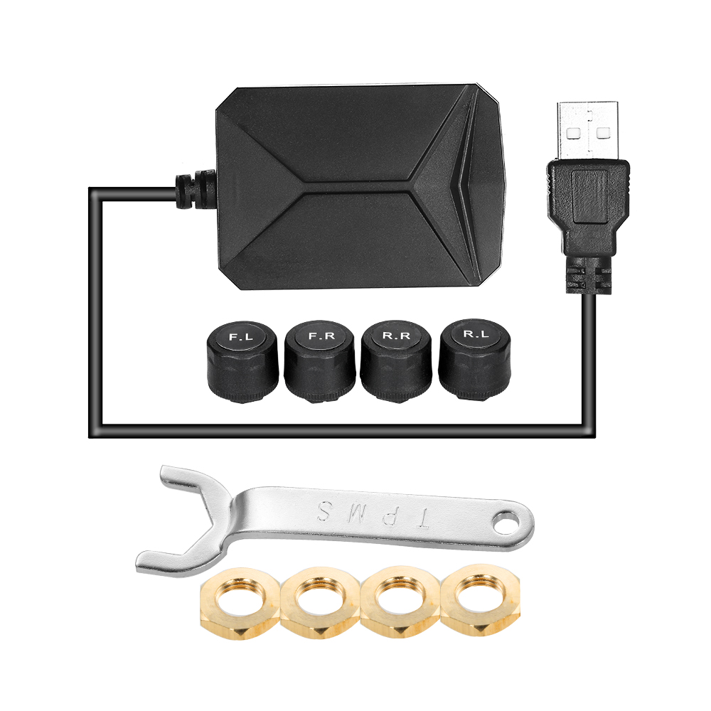Sistema de Monitoreo de presión de neumáticos de coche, TPMS USB con 4 sensores externos, medición de temperatura de presión para navegación Android