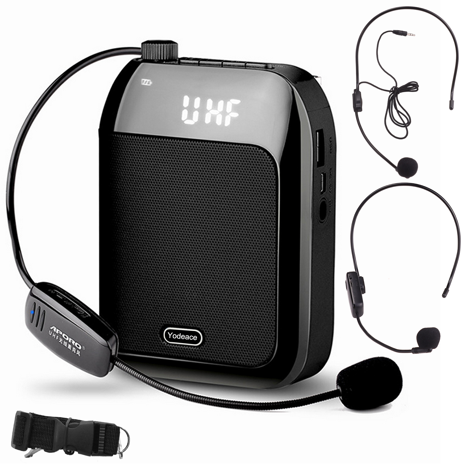 Gosear-Amplificador de voz portátil multifuncional, altavoz de voz compatible con Bluetooth, con micrófono inalámbrico para profesores, spe, 15W: Negro