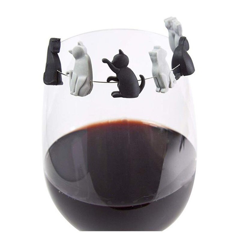 6Pcs Kat Vorm Party Wijnglas Marker Charms Siliconen Wijn Cup Mark Drinken Maatje Cup Identificatie Kat Minnaar Bar accessorie