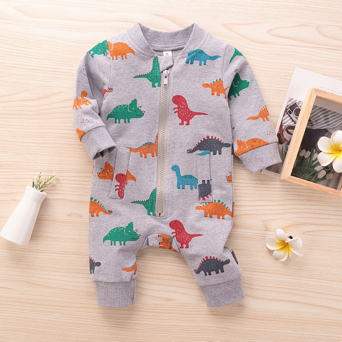 HIPAC Baby jungen Kleidung Doppel Gestrickte Und Baby der Baumwolle Wagen Klettern Rundhals Karikatur Dinosaurier Lustige Nette Strampler