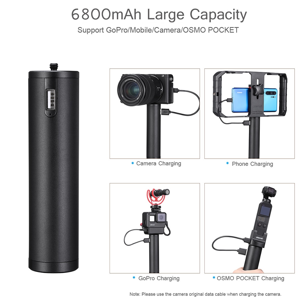 Ulanzi BG-2 Power Hand Grip Aluminium 6800Mah Batterij Handvat Voor Gopro 6 7 8 9 Smartphone Osmo Pocket Action camera