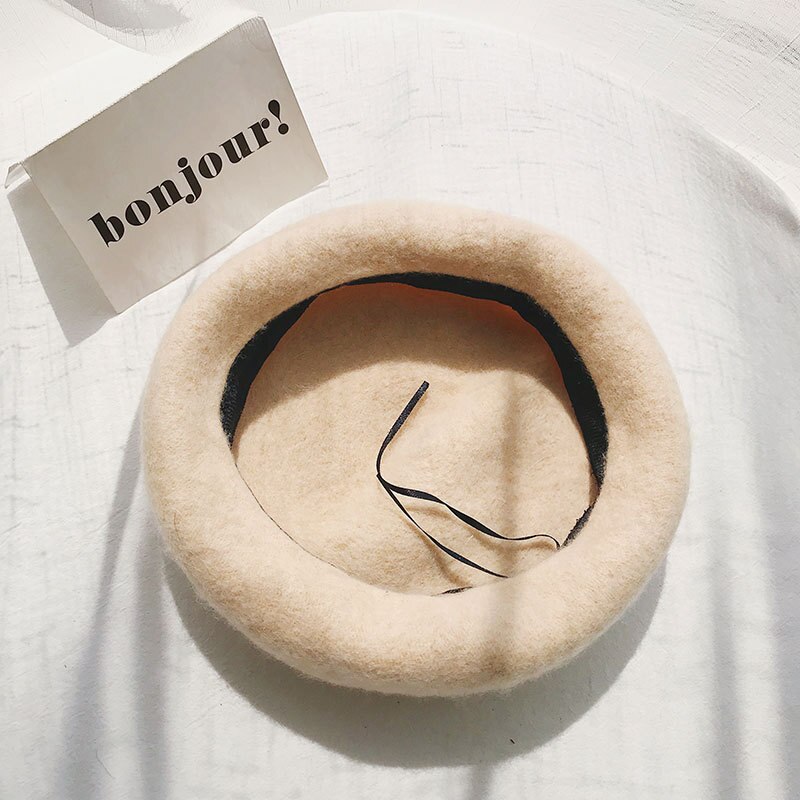 Cashmere Berets Hats Winter Warm Wool Berets Autumn Winter Vintage Female Hat Warm Cap Female Lady Girls Khaki Beige Red Yellow