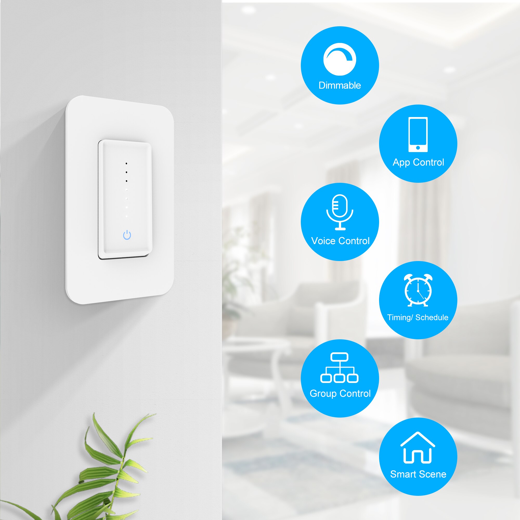Smart Wifi Dimmer Light Switch, Touch Dimbare Panel Muur Switch Us 100-240V, werkt Met Alexa Google Thuis, Geen Hub Nodig,