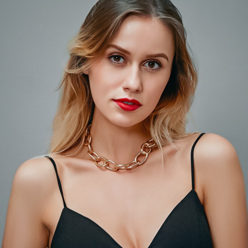 Punk Miami Cuban Choker Necklace Collar Statement Hip Hop Big Chunky Aluminum Gold Color Thick Chain Necklace Women Jewelry: Gold 121