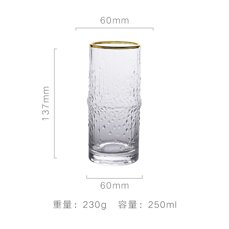 Japanese hammered glass with gold rim, square water glass crystal glass, round raindrop water glass, juice glass: C