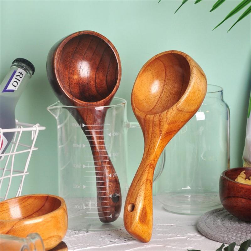 Natural de madeira comer utensílios de mesa colher de água colher de água estilo japonês colher de arroz do agregado familiar alça longa colher de arroz grande
