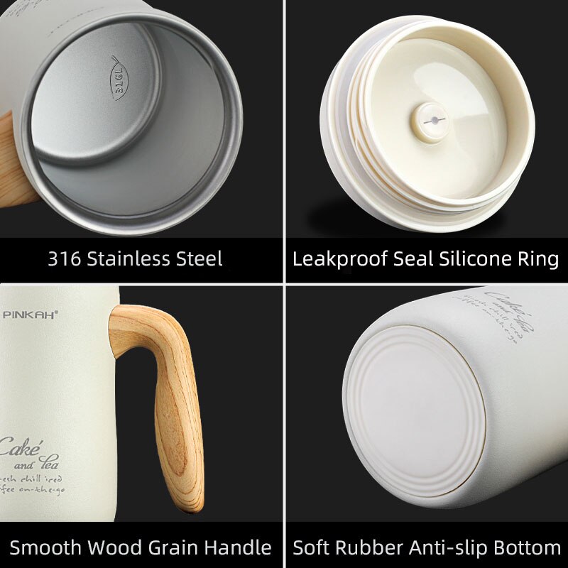 PINKAH 470ML Vacuum Coffee Cup With Handle Insulation Mug Office Leakproof Tea Cup With Lid Household Milk Thermos