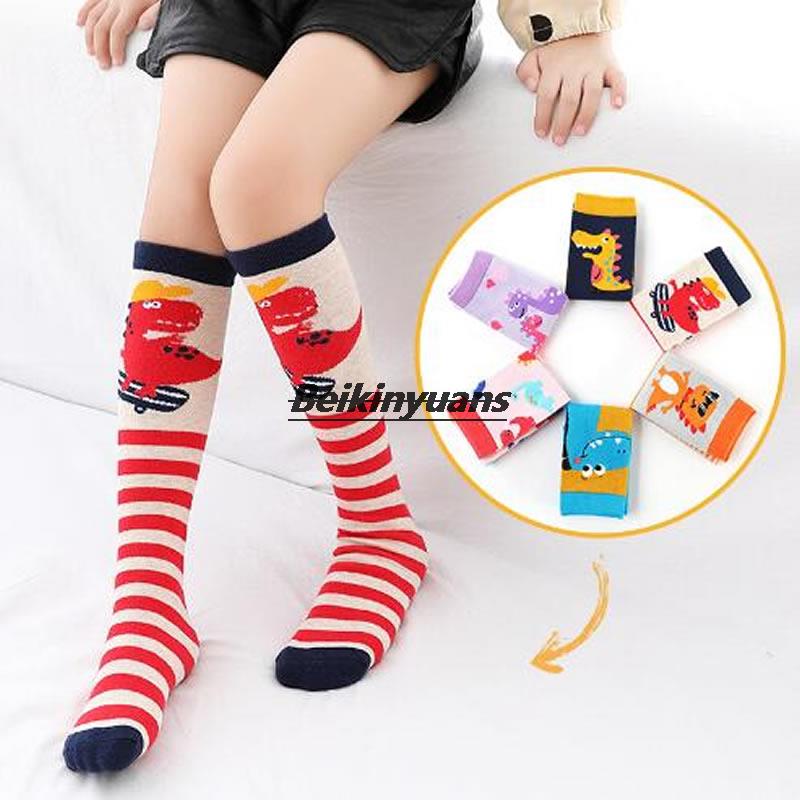 Calcetines largos con dibujos de dinosaurios para niños, medias rectas, sin rodilla
