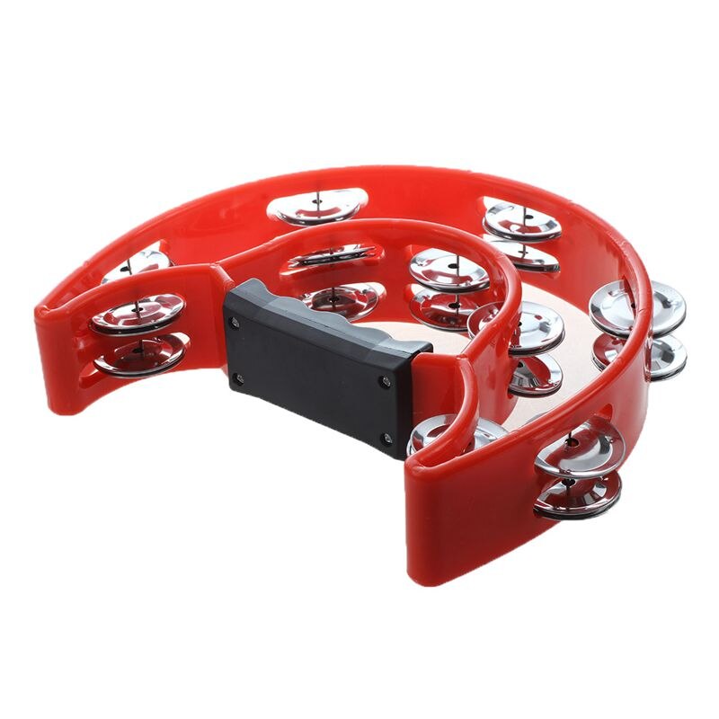 Hand Held Tambourine Double Row Metal Jingles Percussion Red