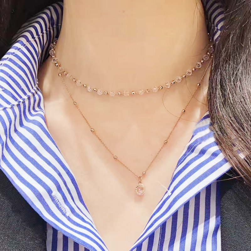 Mengjiqiao Koreaanse Kristal Kralen Dubbele Laag Metalen Choker Ketting Vrouwen Mode Kettingen Partij Sieraden