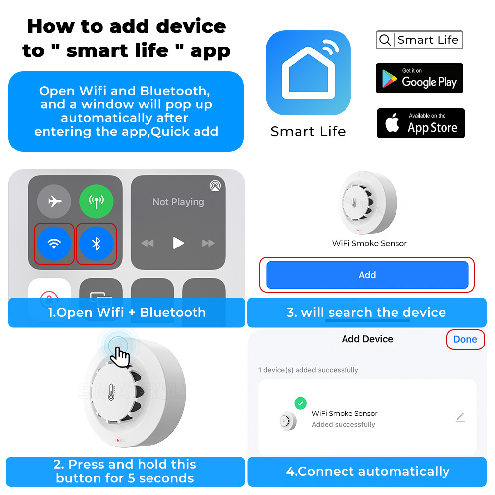 Tuya Wifi capteur de fumée alarme 80DB détecteur intelligent de température et d'humidité d'incendie Protection de sécurité Alexa Google Home vie intelligente