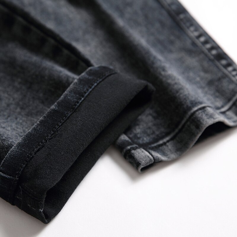 Ripped jeans trendy men's stretch slim fit European and American high street men's knees