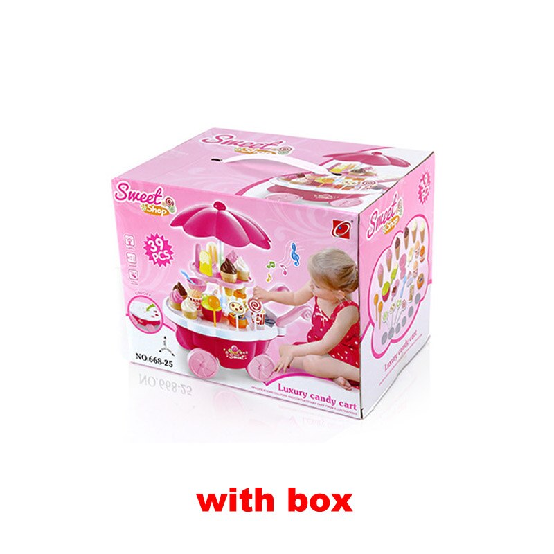 QWZ Pretend Play Kitchen Toys For Children Oyuncak Super Funny Icecream Candy Car With Light Music Rotatable Toy For Girl: pink with box