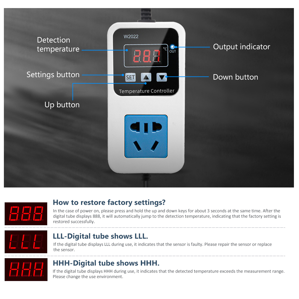 Ac110v 220v w2022 temperature controller thermostat greenhouse temperature controller with high-precision ntc sensor lcd display