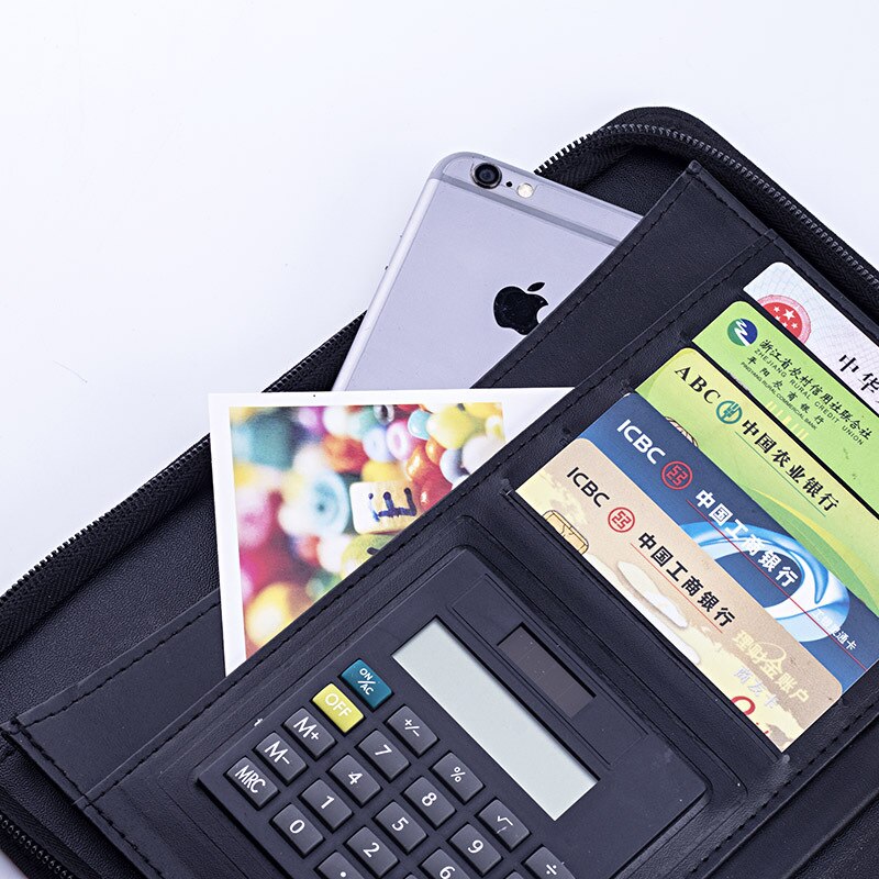 Faux Leather A5 B5 Padfolio with Calculator Zipper Binder Notebook Briefcase File Executive Folder Spiral Travel Notepad