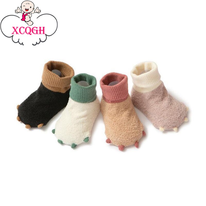 Xcqgh 1 Paar Kat Poot Vorm Babysokjes Katoen Zachte Velet Antislip Baby Jongen Meisje Winter Floor sok 0-24 Maand