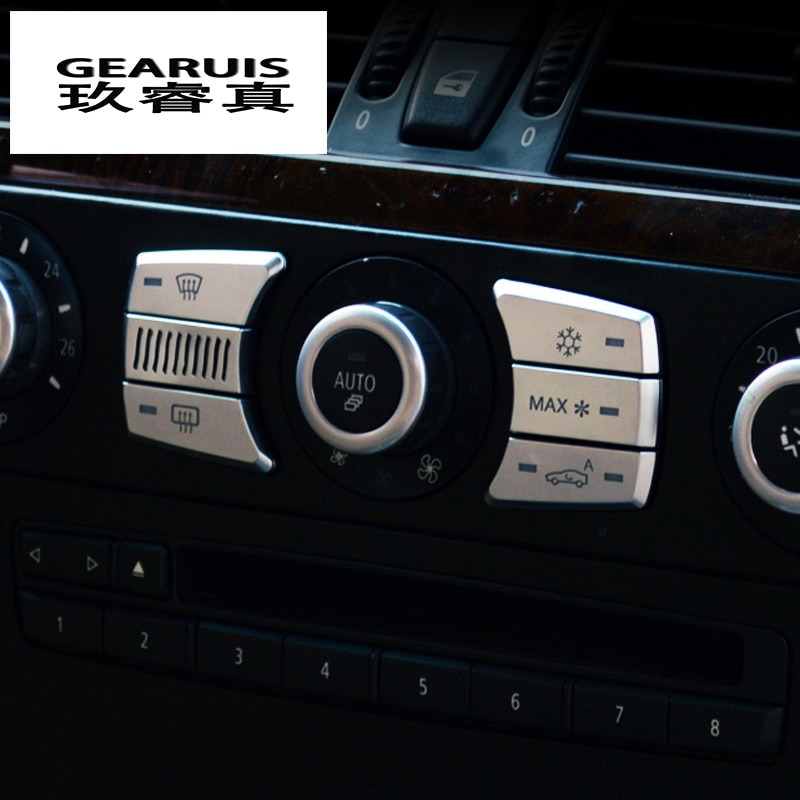 Bil styling aircondition cd kontrol knapper dekoration panel klistermærker covers til bmw  e60 5 serie interiør auto tilbehør