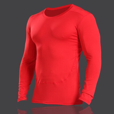 Quick Dry Compression Long Sleeves T Shirts Men Fitness Cycling Clothing Skinny Tights Bodybuilding Running Gym Tops Elasticity: red / Asian size XL