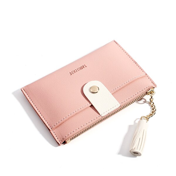 PURDORED 1 Pc Women Tassel Card Holder Wallet Small Credit Card Case PU Female Minimalist Zipper Mini Coin Purse Wallet: pink