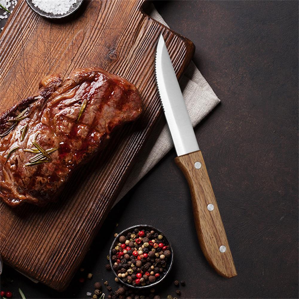 Houten Handvat Steak Mes Set Diner Messen Tafel Mes Gekarteld Lemmet Restaurant Bestek Japanse Houten Servies 10in 2-10 stuks