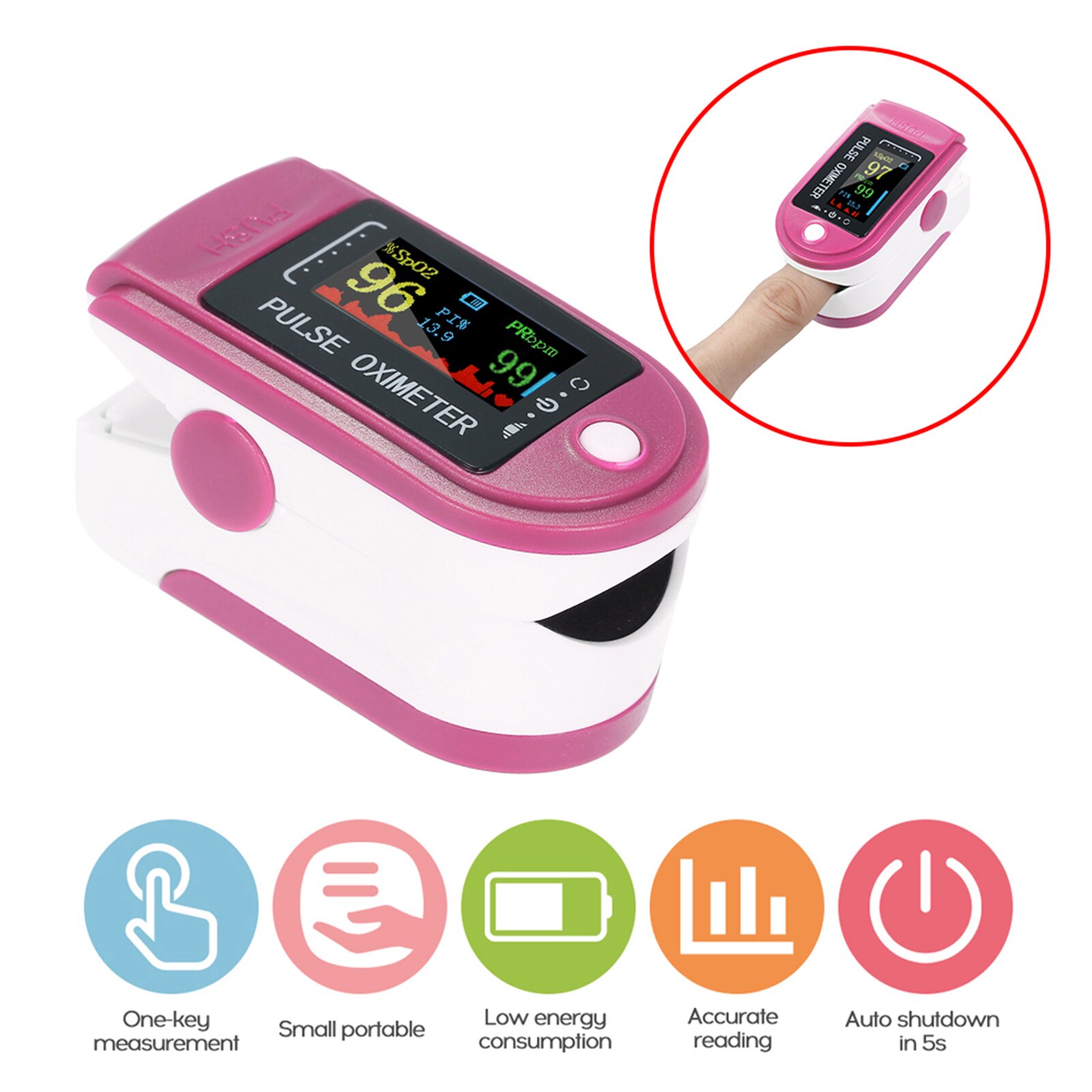 Digital Finger Pulse Oximeter Blood Oxygen Monitor Oxygen Saturation Monitor OLED Display without Battery MINI Oximetro: Rose